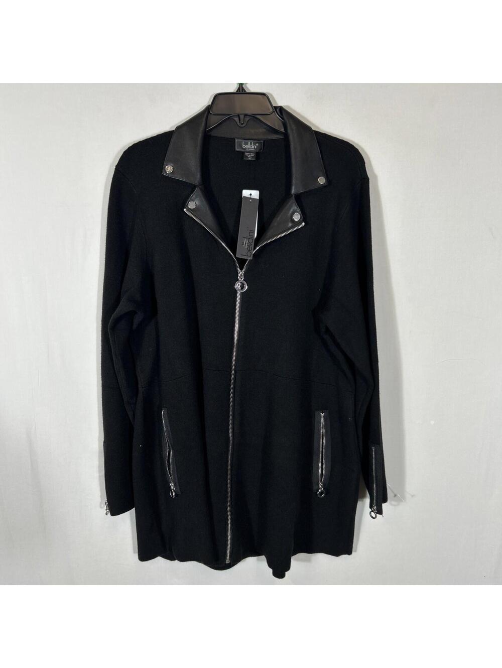 $134 Belldini Plus Size Black Label Collared Sweater Jacket Black 1X